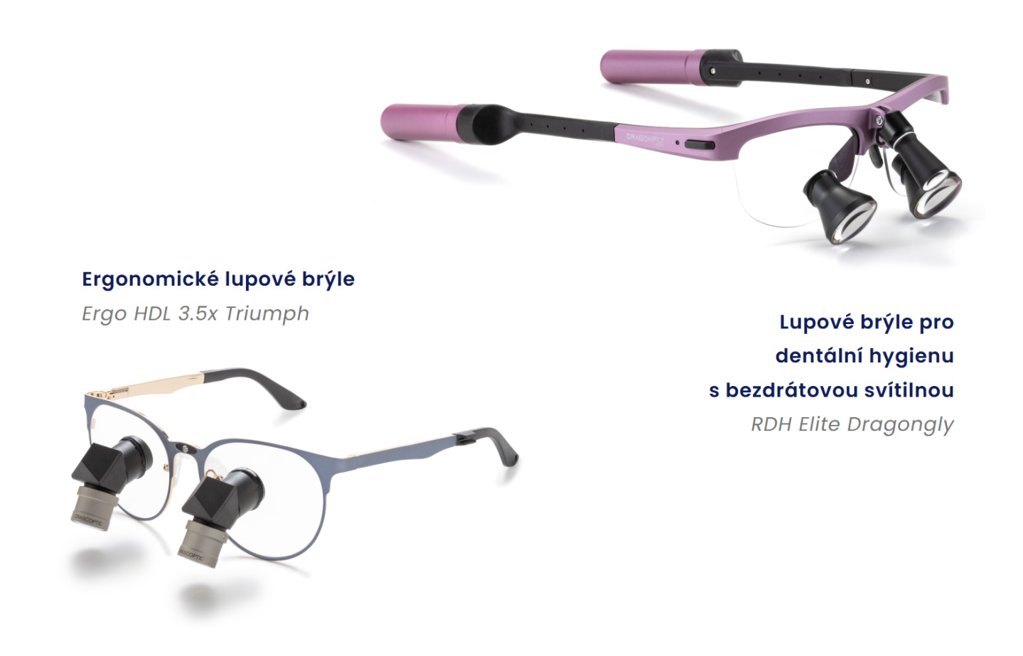 Ergonomické lupové brýle s bezdrátovou svítilnou a lupové brýle pro dentální hygienu